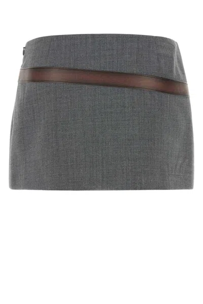 Prada Melange Grey Polyester Blend Mini Skirt In Gray