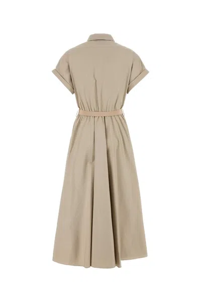 Miu Miu Belted Waist Shirt Dress With Short Sleeves In Neutral