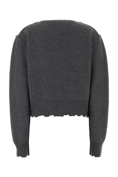 Balenciaga Short Cashmere Blend Cardigan With Frayed Edges In Gray
