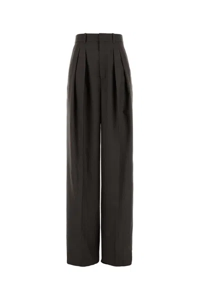 Saint Laurent Wool Trousers With High Waist And Wide Leg In Brown