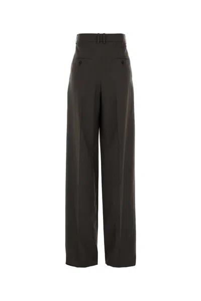 Saint Laurent Wool Trousers With High Waist And Wide Leg In Brown