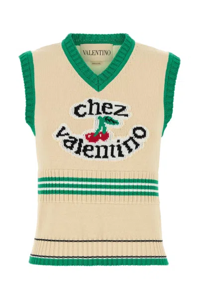 Valentino Cotton Vest With Ribbed Trim And Striped Pattern In Brown