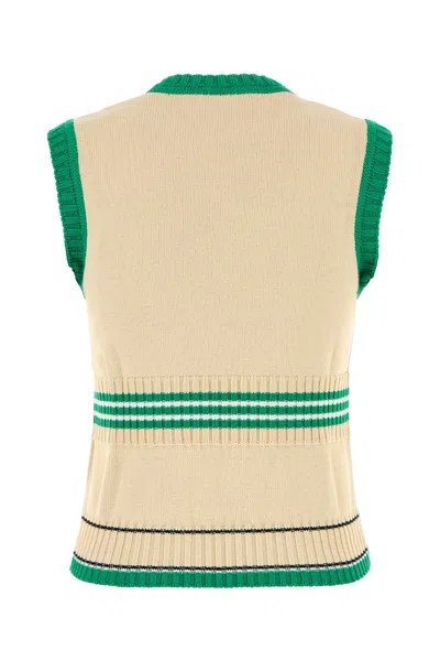 Valentino Cotton Vest With Ribbed Trim And Striped Pattern In Brown