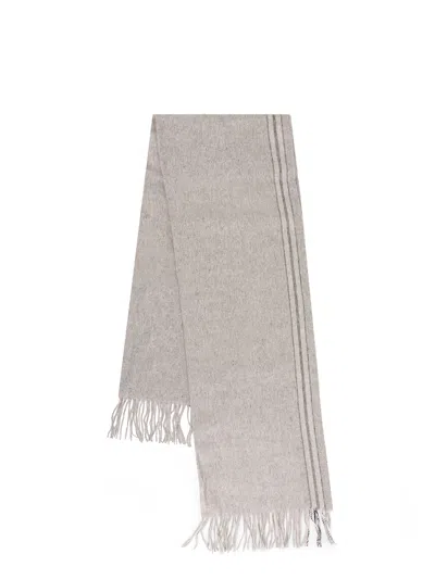 Brunello Cucinelli Detail Striped Luxurious Silk Scarf In Neutral