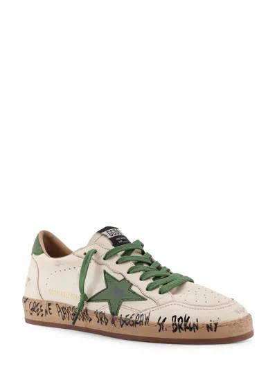 Golden Goose Ball Star Distressed Finish Leather Sneaker With Graffiti Print Shoes In White