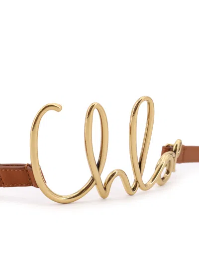 Chloé Logo Leather Belt In Clay Brown