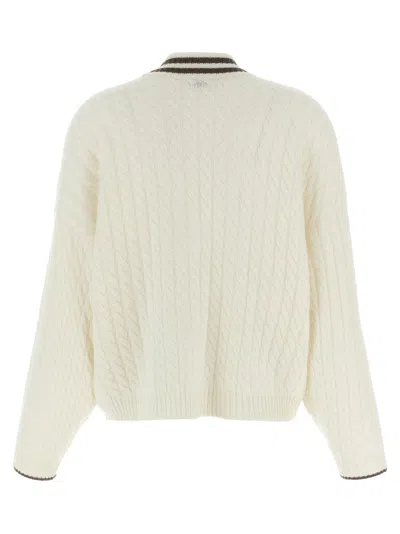 Brunello Cucinelli Braided Cardigan Sweaters And Cardigans White