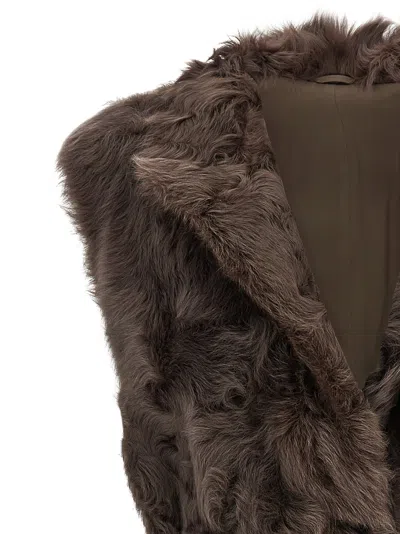 Brunello Cucinelli Capretta Lamb Shearling Belted Vest In Brown