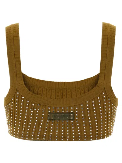 Attico Crystal Square Neckline Sleeveless Cropped Top In Green