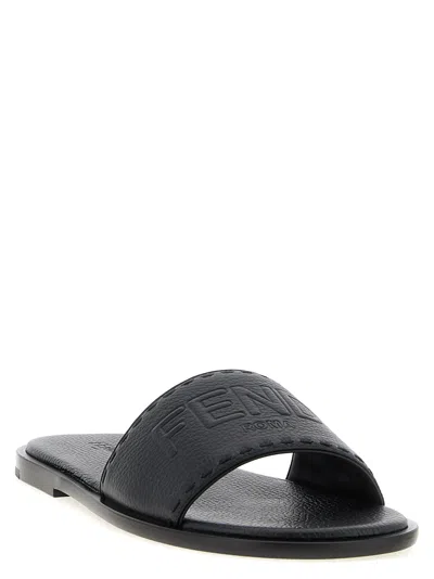 Fendi Sandals With Logo In Black