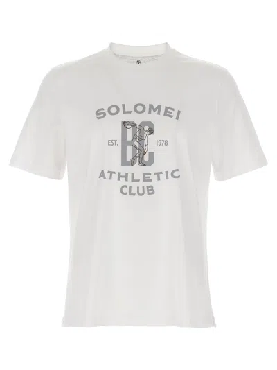 Brunello Cucinelli Crew Neck Graphic Print Short Sleeves T-shirt In Neutral