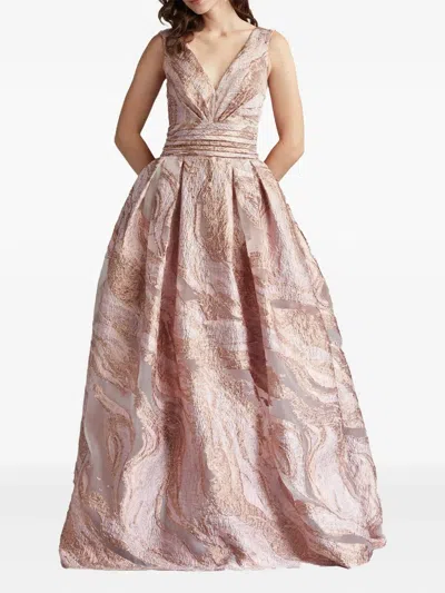Tadashi Shoji Metallic Textured Abstract Print Gown In Multi
