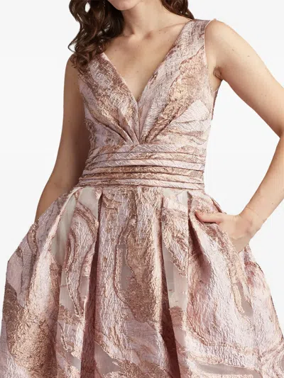 Tadashi Shoji Metallic Textured Abstract Print Gown In Multi