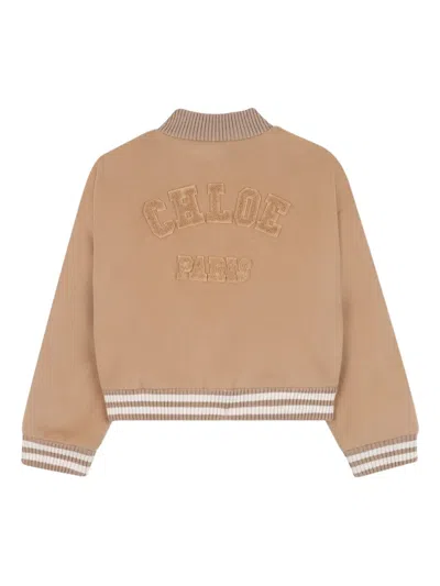 Chloé Peach-pink Wool Blend Bomber Jacket In Brown