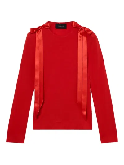 Simone Rocha Ribbon-bow Long-sleeve T-shirt In Red