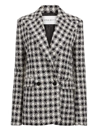 Nina Ricci Tweed Check Double-breasted Jacket In Black