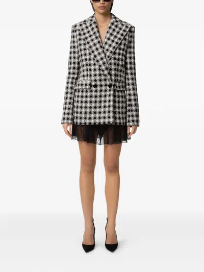 Nina Ricci Tweed Check Double-breasted Jacket In Black