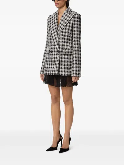 Nina Ricci Tweed Check Double-breasted Jacket In Black