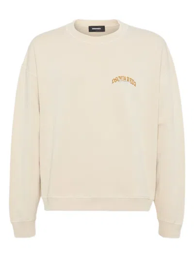 Dsquared2 Cotton Sweatshirt With Ribbed Cuffs And Hem In Neutral