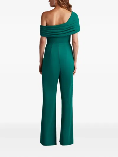 Tadashi Shoji Pleated One-shoulder Jumpsuit In Green