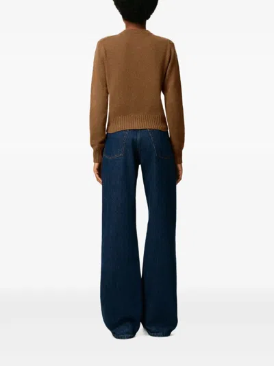 Ami Alexandre Mattiussi Ami Cropped Brown Wool Cardigan With Crew Neck And Ami De Coeur Embroidery In Brown