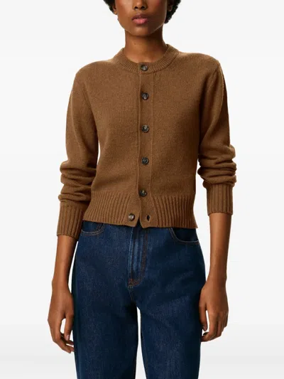Ami Alexandre Mattiussi Ami Cropped Brown Wool Cardigan With Crew Neck And Ami De Coeur Embroidery In Brown
