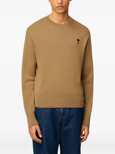 Ami Alexandre Mattiussi Brown Wool Ami De Coeur Crewneck Sweater Brown In Brown