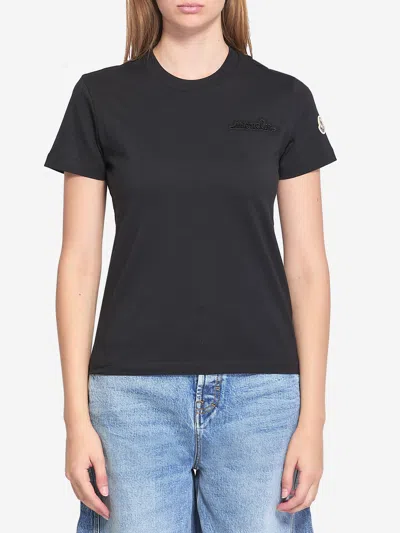 Moncler Round Neck Short Sleeve T-shirt In Black