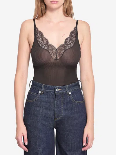 Saint Laurent Laced Tank Top In Ribbed Silk Jersey