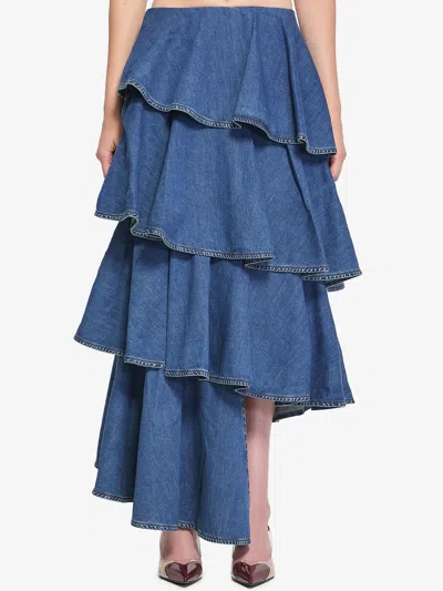 Alaïa Alaia Women Spiral Skirt In Denim In Blue