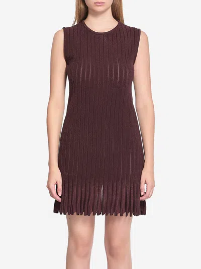 Alaïa Knit Dress With Striped A-line Silhouette In Brown