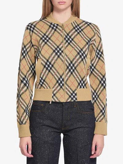 Burberry Cropped Check Knit Sweater With Ribbed Details In Multi