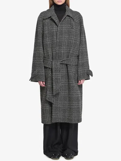 Balenciaga Vintage Checked Wool One Layer Raglan Coat Clothing In Black