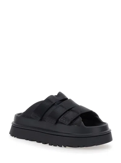 Ugg 'golden Glow' Black Sandals With Round Open Toe In Tech Fabric Woman
