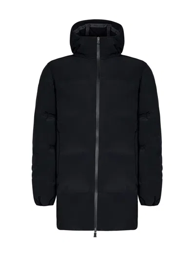 Herno New Impact Long Down Jacket With Hood In Blue