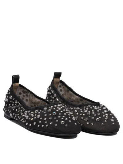 Tory Burch Black Ballet Flats With All-over Crystals Application In Tech Fabric Woman In Black