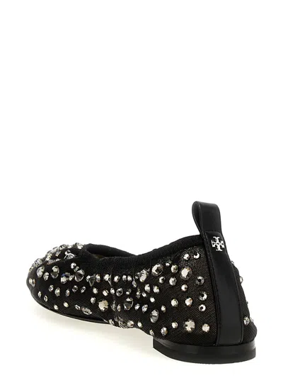 Tory Burch Black Ballet Flats With All-over Crystals Application In Tech Fabric Woman In Black