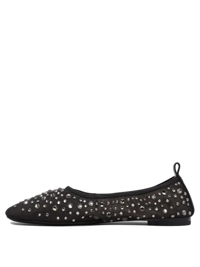 Tory Burch Black Ballet Flats With All-over Crystals Application In Tech Fabric Woman In Black