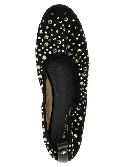 Tory Burch Black Ballet Flats With All-over Crystals Application In Tech Fabric Woman In Black