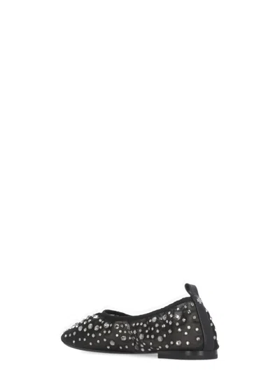 Tory Burch Black Ballet Flats With All-over Crystals Application In Tech Fabric Woman In Black