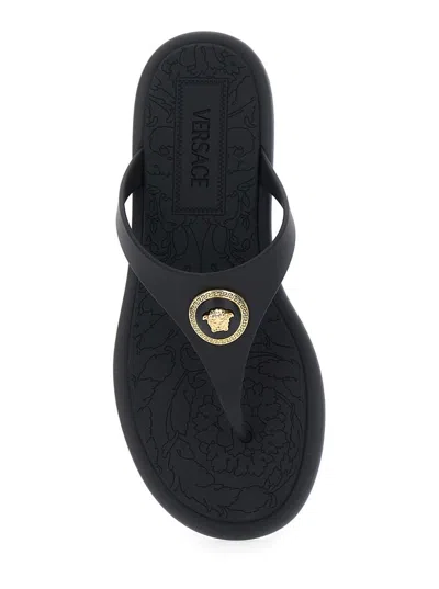 Versace Black Slides With Medusa Detail In Black