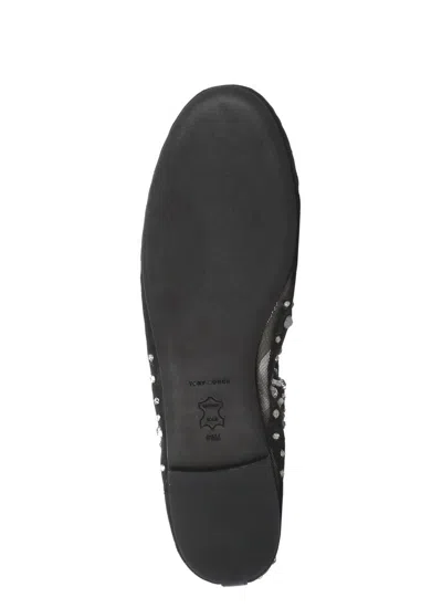 Tory Burch Black Ballet Flats With All-over Crystals Application In Tech Fabric Woman In Black