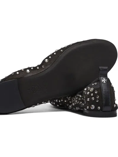 Tory Burch Black Ballet Flats With All-over Crystals Application In Tech Fabric Woman In Black