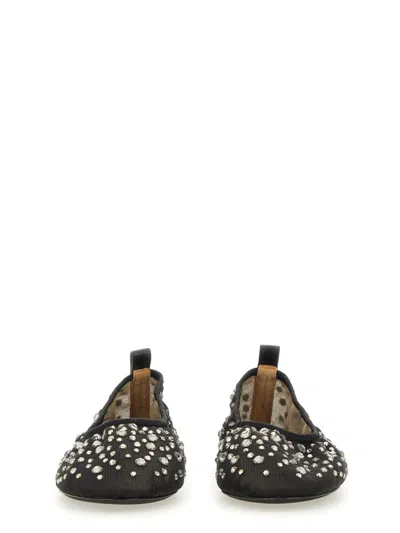 Tory Burch Black Ballet Flats With All-over Crystals Application In Tech Fabric Woman In Black