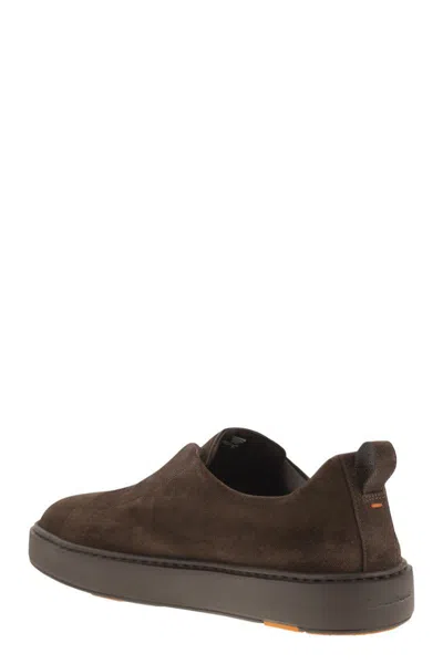 Santoni Suede Slip-on Trainer In Brown