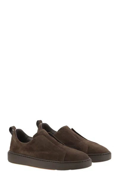 Santoni Suede Slip-on Trainer In Brown