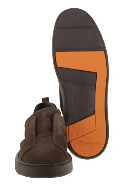 Santoni Suede Slip-on Trainer In Brown