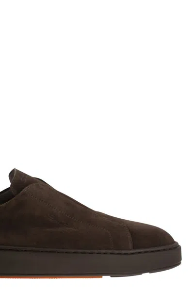 Santoni Suede Slip-on Trainer In Brown