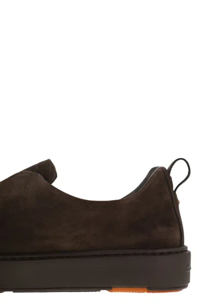 Santoni Suede Slip-on Trainer In Brown
