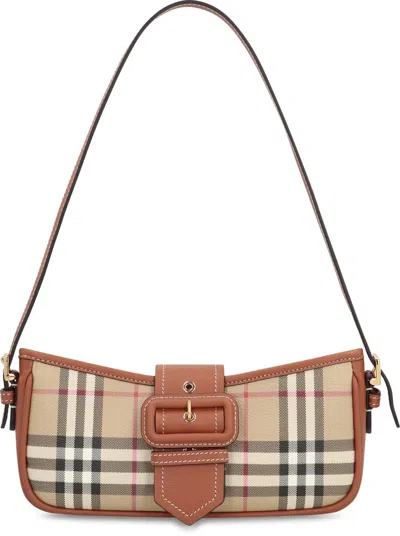 Burberry Canvas Sling Shoulder Bag With Checkered Pattern In Brown